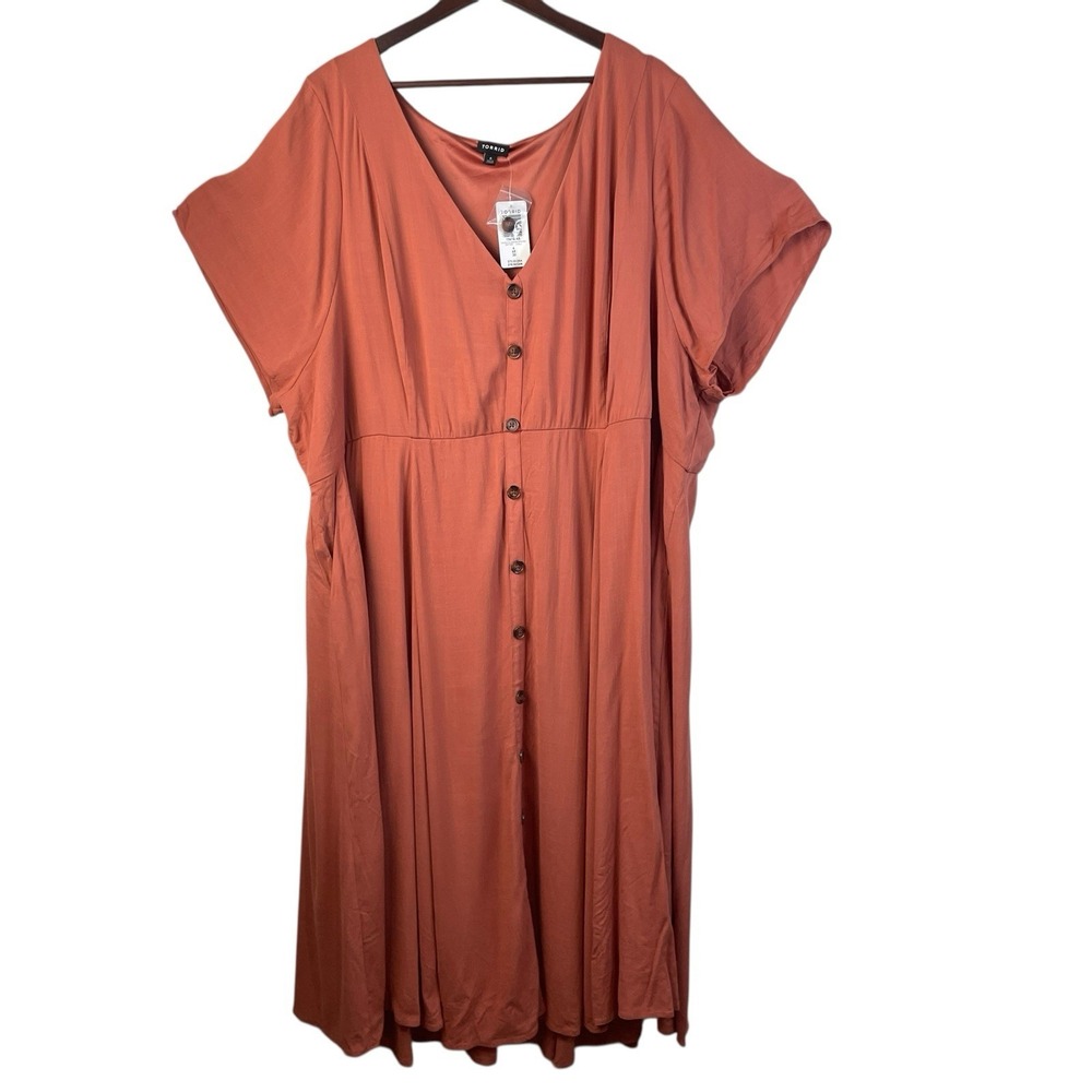 Torrid 6X Rust Lenny Button‎ Front Midi Dress Short Sleeve Plus Size NWT